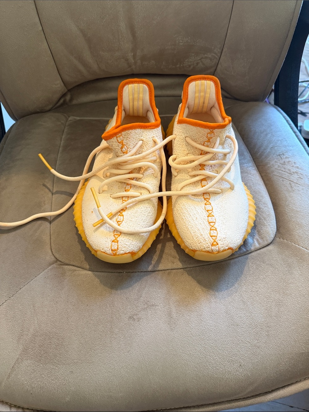 Adidas Yeezy Kids White and Orange Boost Athletic Shoes